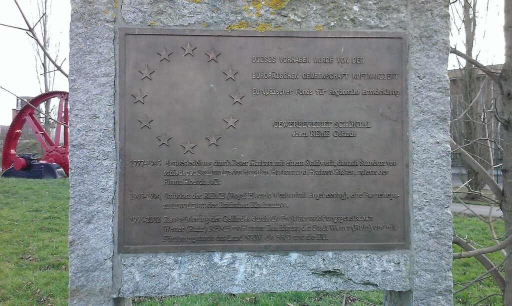 Gedenktafel über die Nutzung des Industriegeländes durch Peter Harkort und Sohn und später der REME