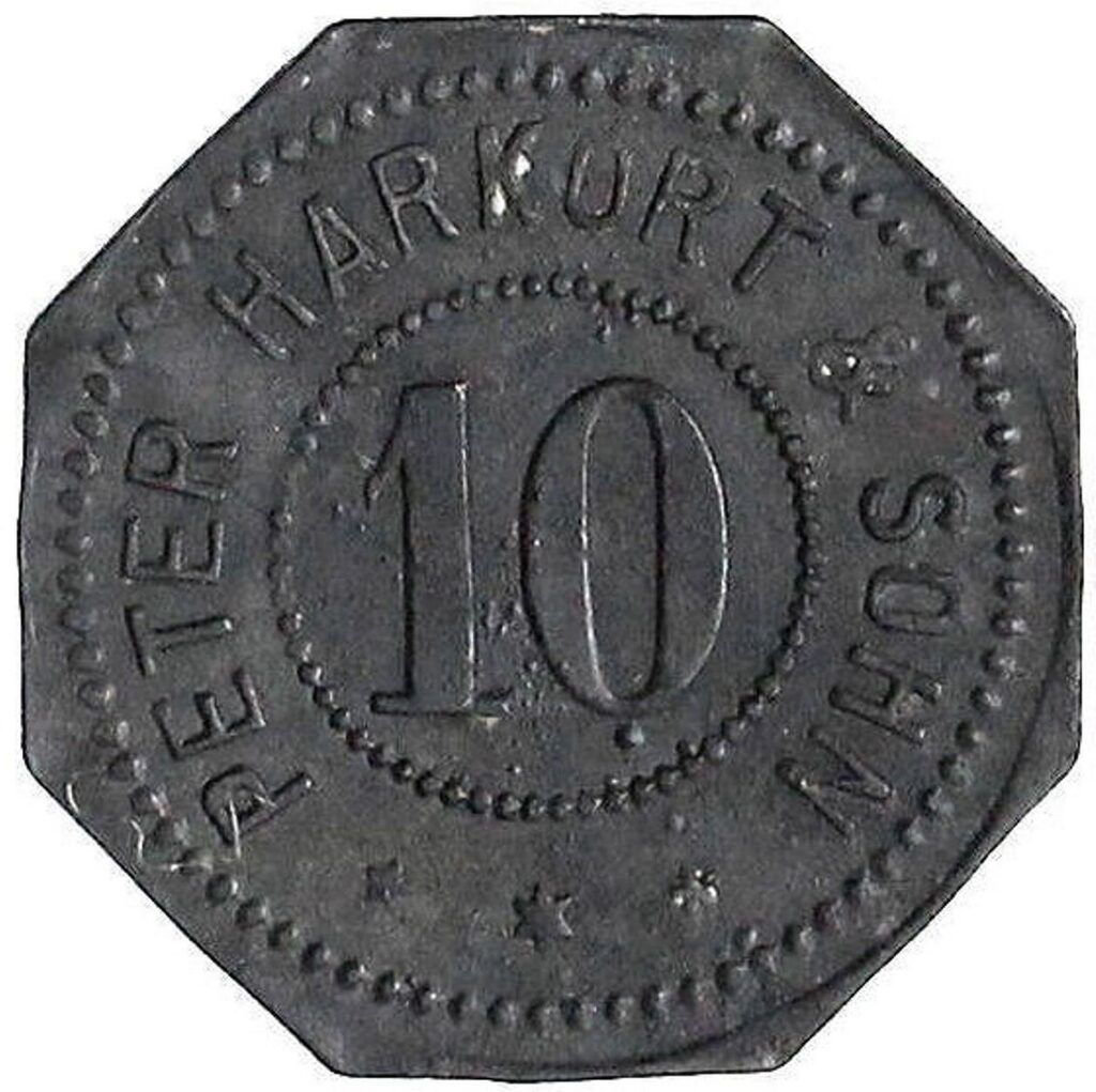 10 Pfennig Notmünze von Peter Harkort (Vorderseite)