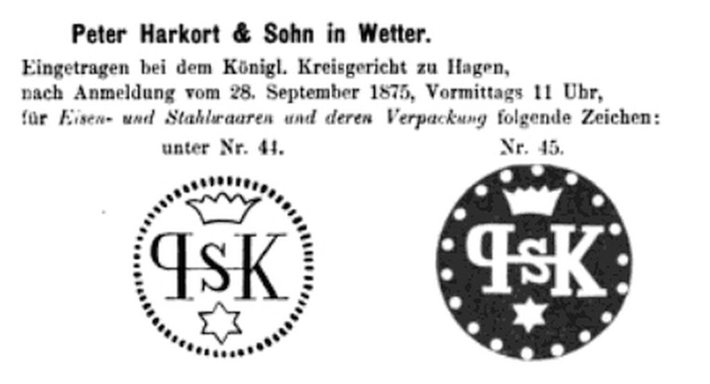 Warenzeichen der Eisen- und Stahlwerks Peter Harkort & Sohn